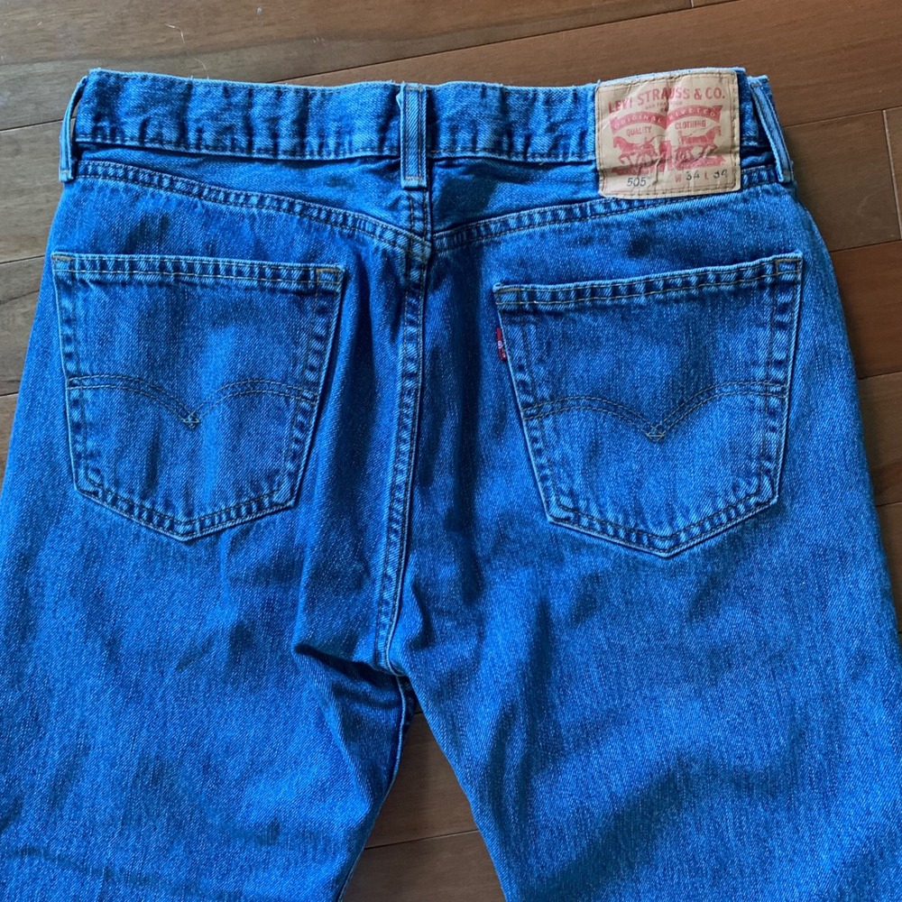 Levi's 34x34 505 Regular Fit Jeans Medium Wash Blue Straight Leg Denim Pants - Picture 2 of 10